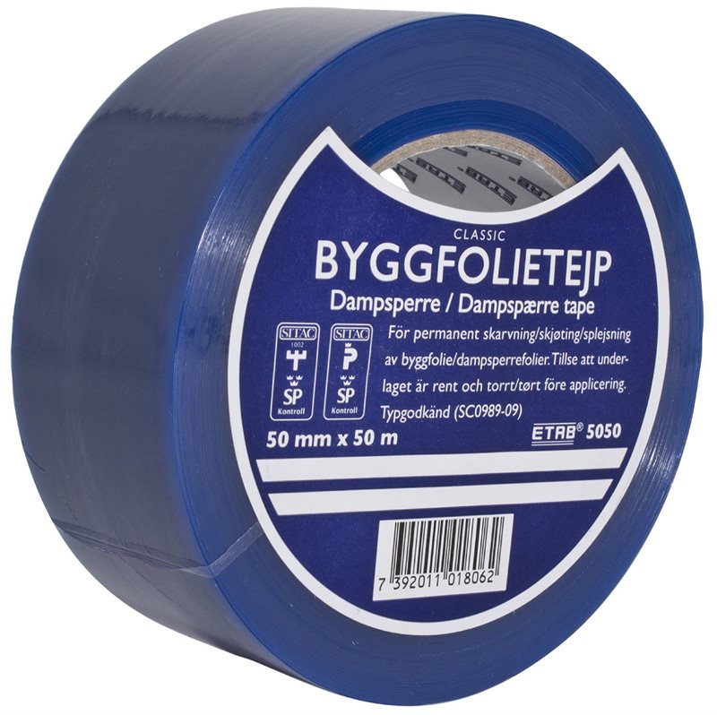 BYGGFOLIETEJP 5050 ETAB BLÅ 50MMX50M